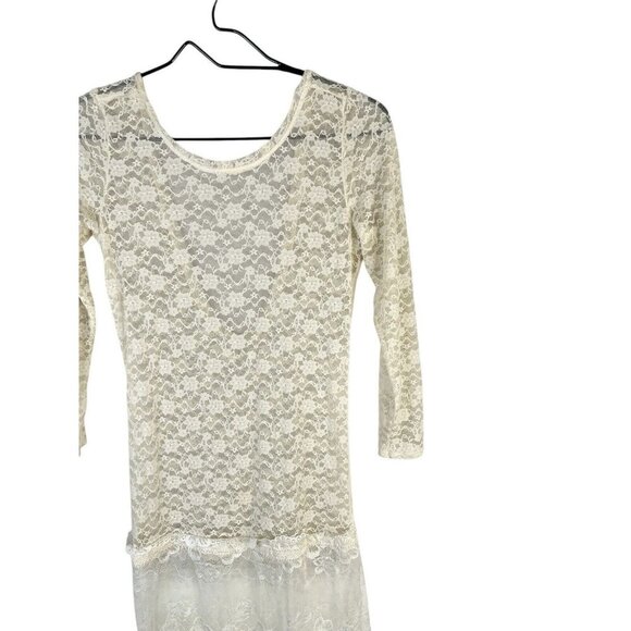 Romantic Ethereal Off White Lace Mesh Overlay Dress Cottagecore Fairycore Sz S - Picture 3 of 11